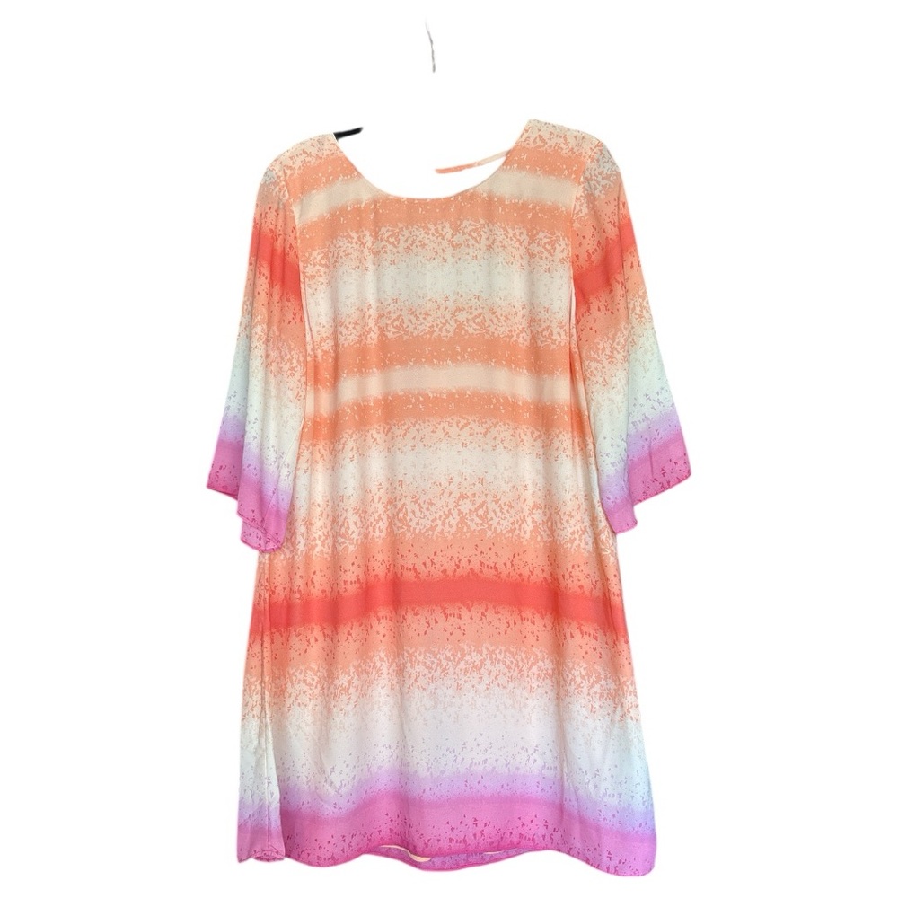 Luxology White and Orange Midi Tunic Dress with 3/4 Sleeves